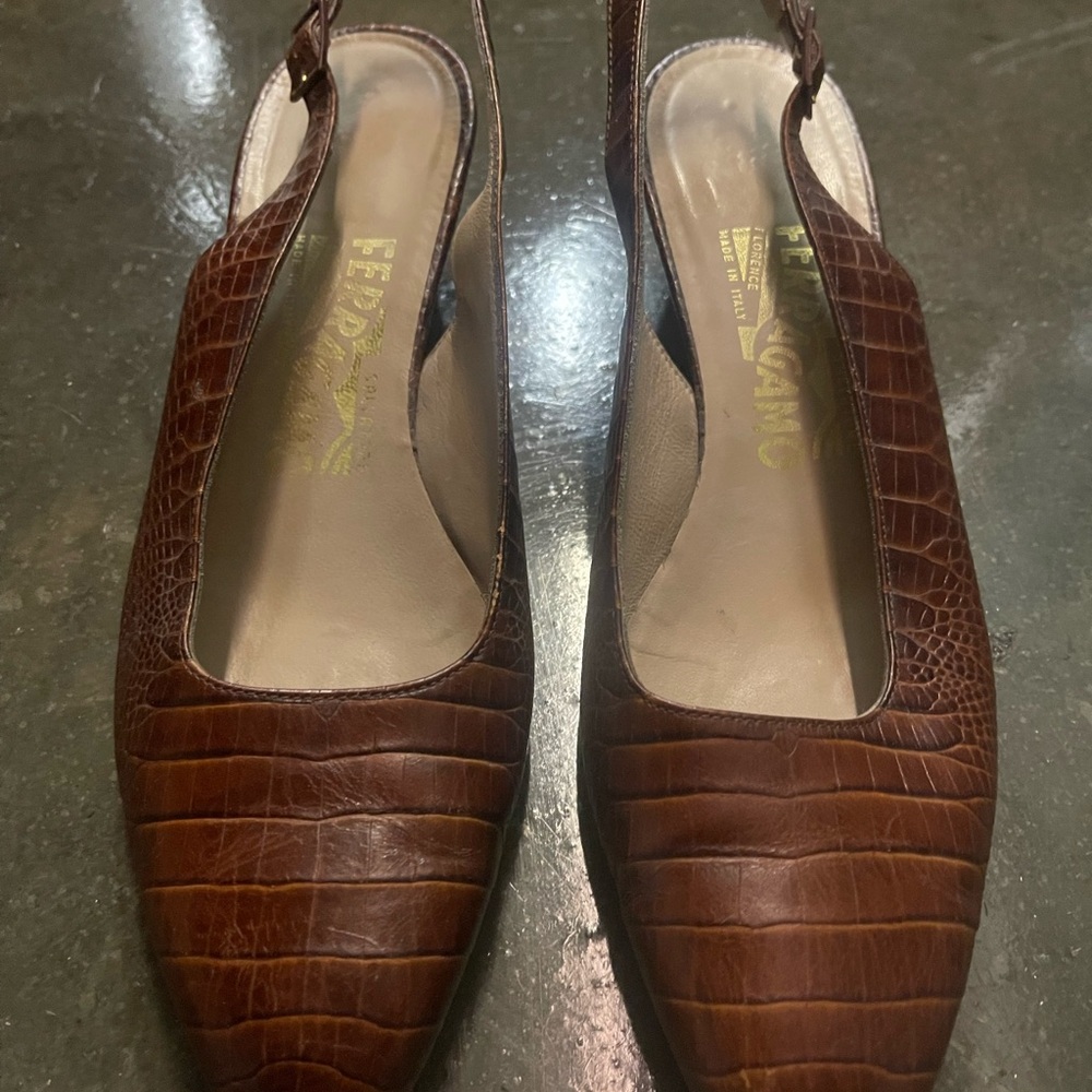 Salvatore Ferragamo Women's Brown Leather Slingback Shoes